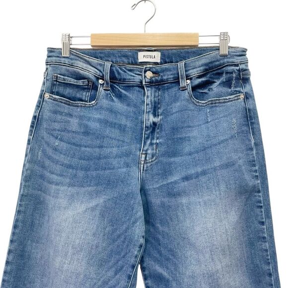 Pistola Super High Rise Straight Cropped Jeans Medium Wash Raw Hem Size 32 | 14 - Picture 4 of 10